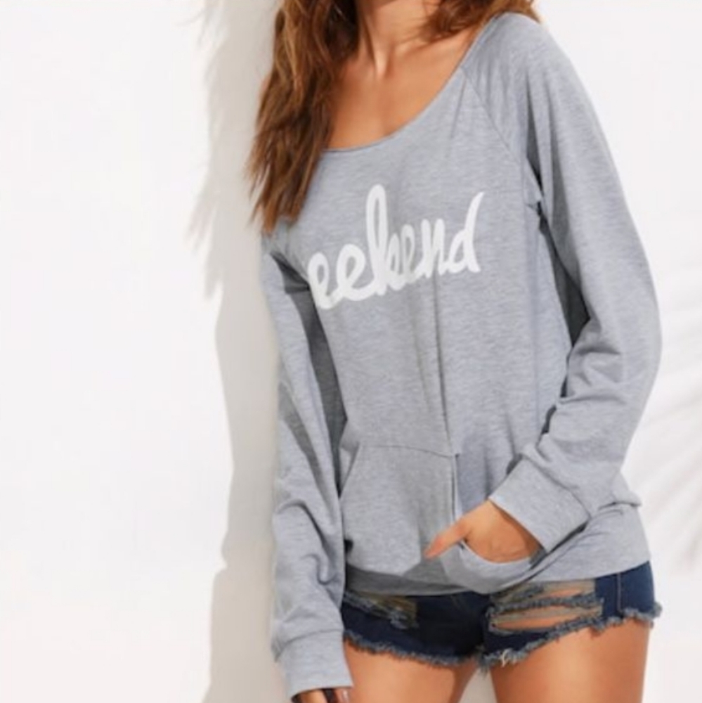 Cute Off The Shoulder Graphic Weekend Sweatshirt